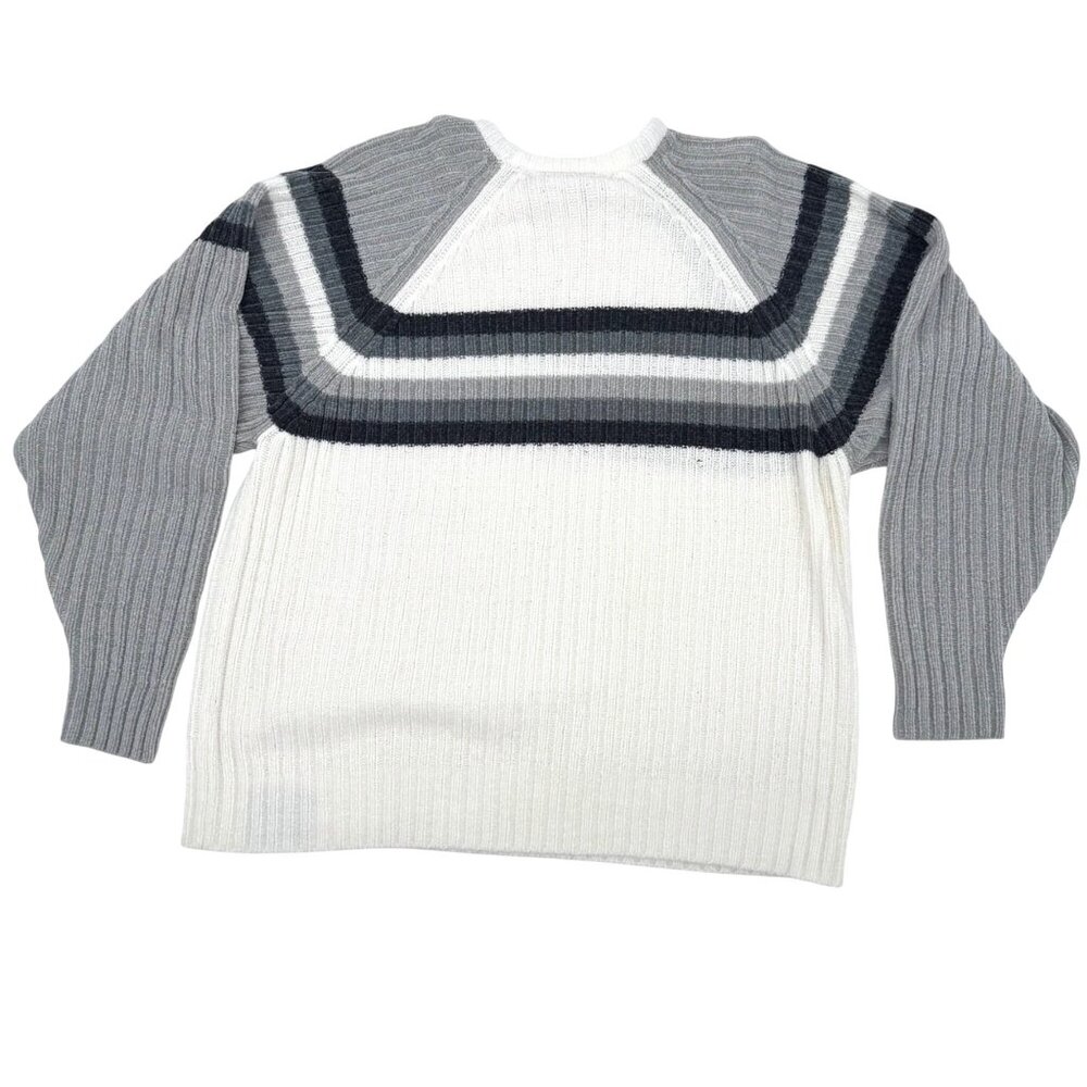 RAIDER INFAMOUS BRAND JEANS MEN'S RIBBED KNIT CHENILLE GRAY STRIPED SWEATER - L - Picture 3 of 5